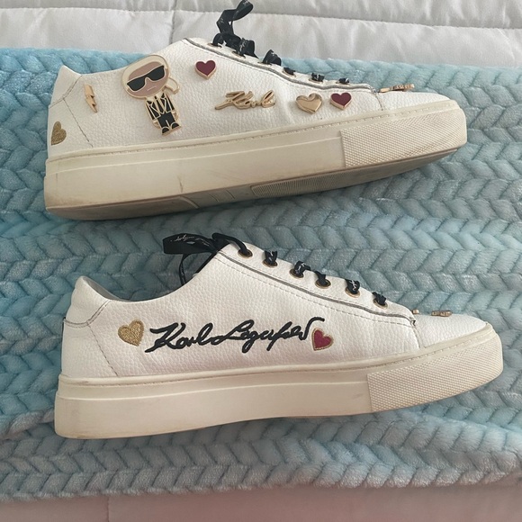 Karl Lagerfeld White Designer Sneakers Paris Cate Pin Logo Cat Size 8.5 - Picture 6 of 7